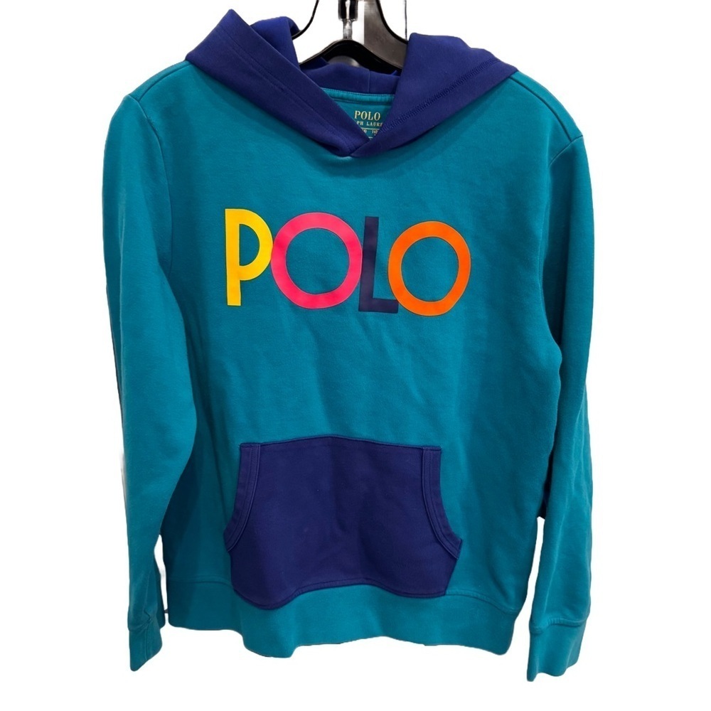 POLO RALPH LAUREN Spectre Unisex Youth Color Block Hoodie Blue Size L 14-16